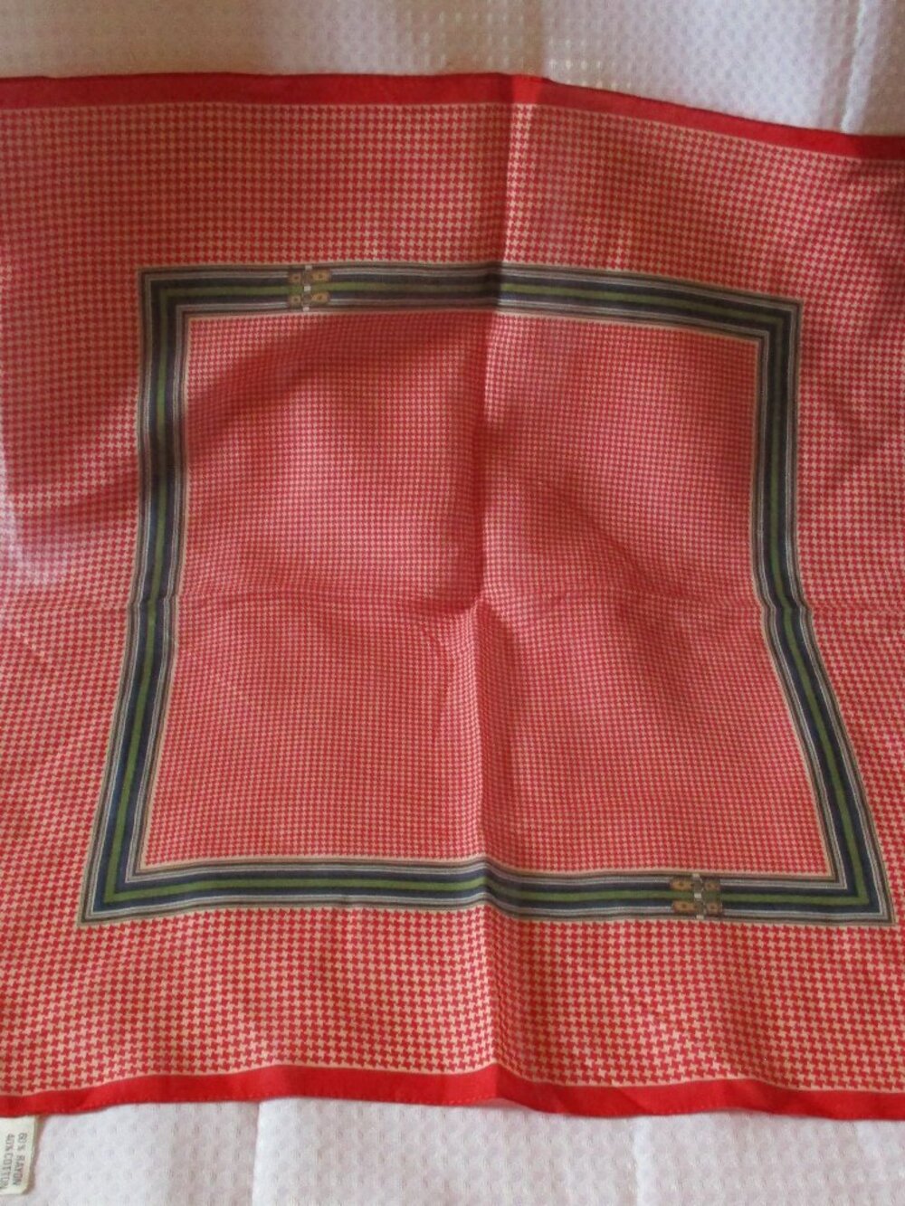 Vintage Pappagallo Multi-Colored Houndstooth Pattern w/Stripes Square Scarf  22"